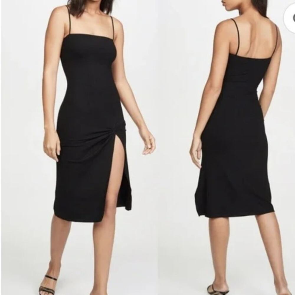 Reformation Scala Black Ribbed Knit Spaghetti Strap Midi Dress Size S Side Slit
